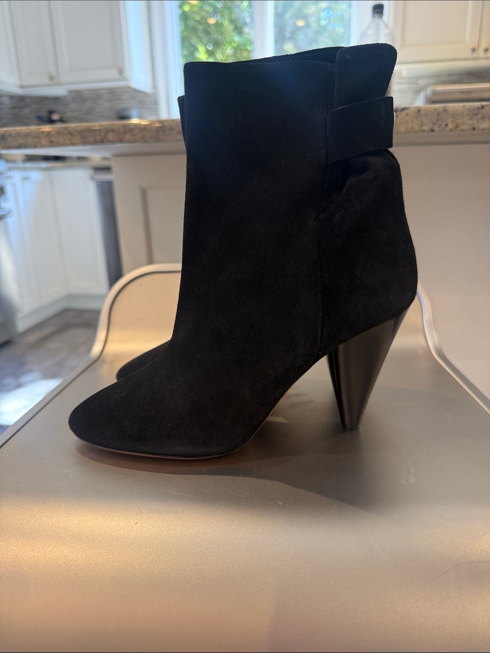 NIB Isabel Marant Black Suede Ankle Booties with Sculpted Cone Heel